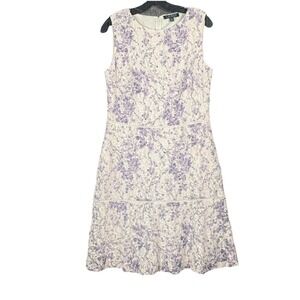 Lauren Ralph Lauren Sleeveless Floral Lavender White Jacquard Dress Size 10